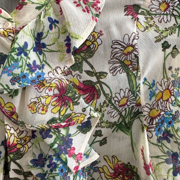 H&M Tops - H&M Cream Floral Button-Up Blouse with Pink, Yellow, Blue and Green Accents